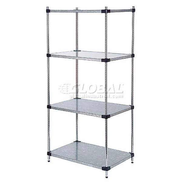 Nexel Galvanized Steel, 4 Tier, Solid Shelving Starter Unit, 24Wx24Dx74H 24247SZ